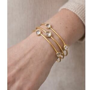 Julie Vos Set of 3 Gold Bangles Size M Clear Stone Stackable Bracelets Boho